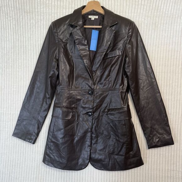 NWT Into Bliss Brown Button Up Leather Jacket Blazer Size S - Picture 9 of 9